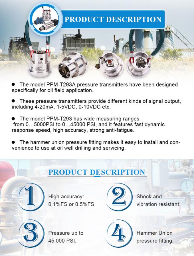 Capteur de pression atmosphérique d'huile et d'industrie du gaz de PPM-T293A
